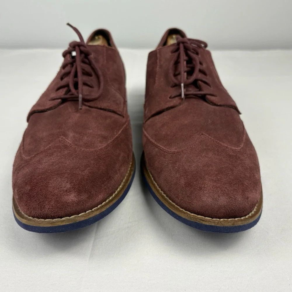 Cole Haan Drake Eva Burgundy Suede Wingtip Oxfords 13M Cobalt Soles/Laces EUC
